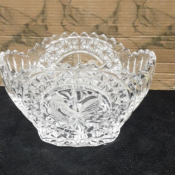 MCM crystal candy bowl with etched bird  and small trinket dish with etched bird - Picture 3 of 11